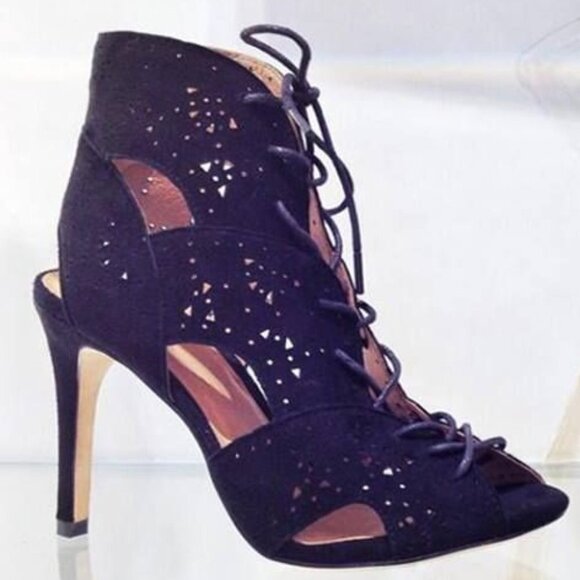 Joie Black Heels Leather Suede Lace Sandals 9 - Picture 2 of 15